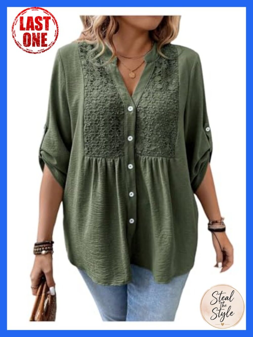 Women's Plus Size Boho Button Down Blouse Floral Babydoll Top 3/4 Sleeve